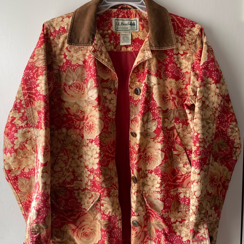 L.L. Bean Women's Red and Tan Floral Utility Jacket